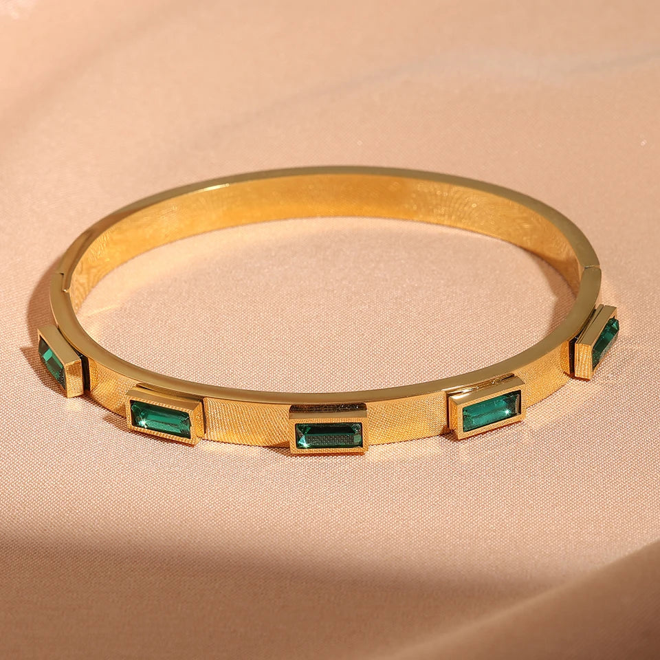 Yupsk 3Pcs Gold Color Stainless Steel Stacked Bangle Bracelets for Women Exquisite Inlaid Zircon Waterproof Party Jewelry