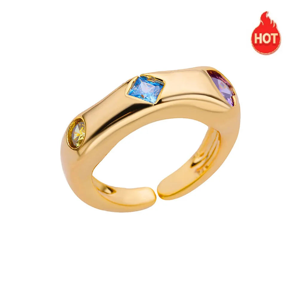 Zirkon Quadrat Fingerringe für Frauen Goldfarbe Unregelmäßiger Edelstahlring Verlobung Hochzeit Ästhetischer Schmuck Mädchen Geschenk