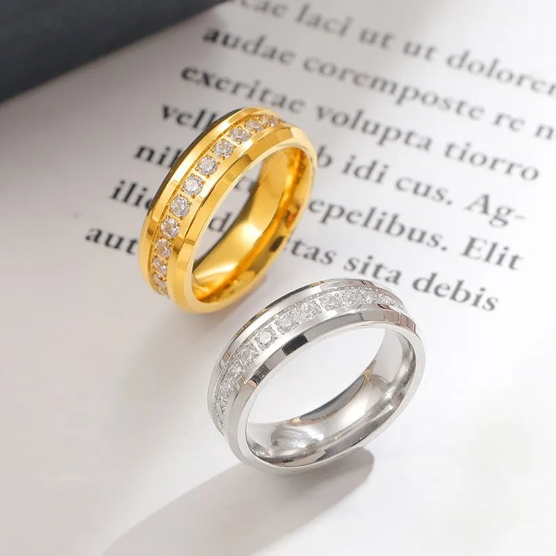 6mm Edelstahl-Ring mit CZ-Rille für Damen und Herren, Größen 5-10