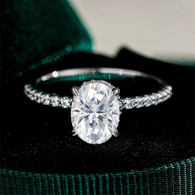 NeeTim 1ct 2ct 3ct Ovalschliff Moissanit-Ringe für Frauen 925 Sterling Silber Labor Diamant Hochzeits-Verlobungsring Edelsteinband