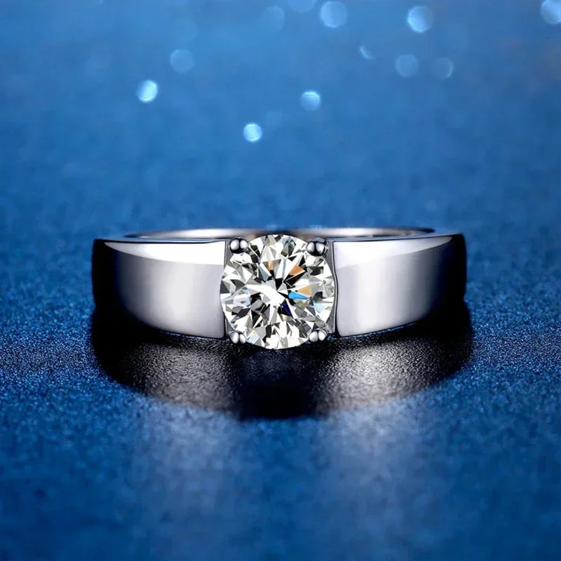 NeeTim 1ct 2ct D Moissanit Ehering Herrenring 925 Sterlingsilber Verlobungsringe für Männer mit Zertifikat Edler Schmuck