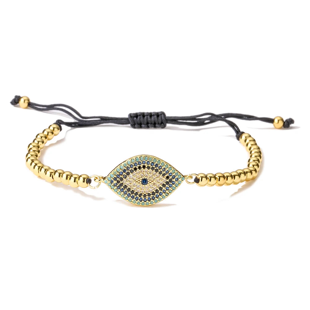 NEWBUY 2026 Trendiges türkisches goldfarbenes Armband mit bösem Blick, verstellbar, AAA-Zirkonia-Pflasterung, Glücksschmuck für Damen, Partygeschenk