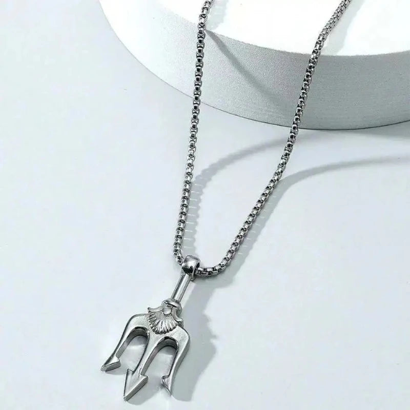 Street Men'sTitanium Steel Necklace Male Hipster Personality Hip Hop West Coast Style Trident Necklace Pendant