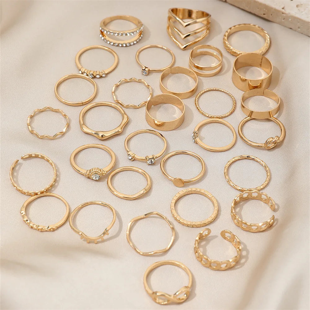 30 Stück Böhmische Geometrische Knöchelringe Set Für Frauen Gold Silber Farbe Fingerring Mädchen Mode Party Schmuck Zubehör