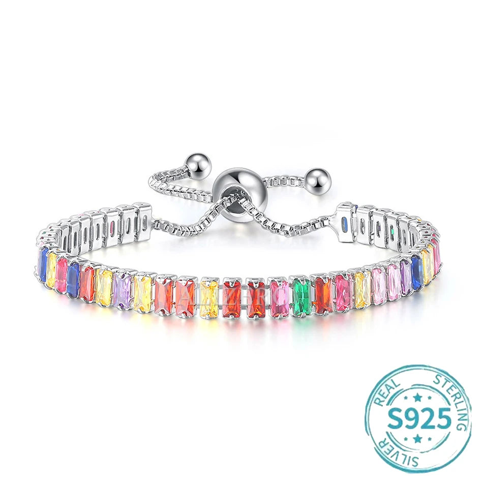 ALIZERO S925 Sterling Silber Armband Original Mehrfarbige Zirkonia Tennisarmbänder für Damen Mode Luxus Charm Schmuck