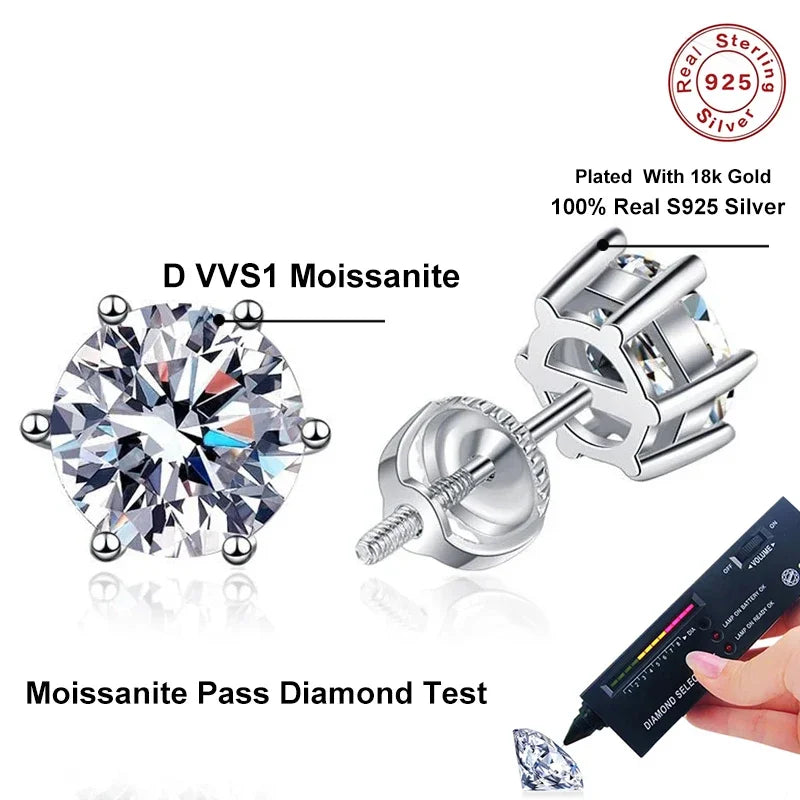NeeTim 1ct 2ct Moissanit Ohrringe für Damen Herren Labordiamant Weißgold Beschichtet 925 Sterling Silber Ohrstecker Luxusschmuck