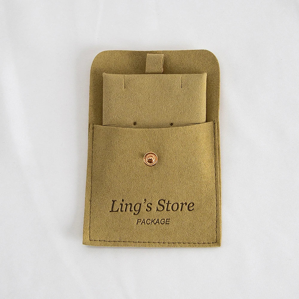 20/50/100Sets Personalized Logo Jewelry Microfiber Snap Bag 8x8cm Button Pouch Insert Luxury 6x6cm Cards Can Debossed Print Name