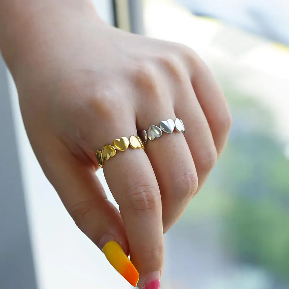 Herzringe für Damen, goldfarben, Edelstahl, offener Herzring, Hochzeit, ästhetisches Accessoire, Party-Schmuck, Geschenk für die beste Freundin, Anillos