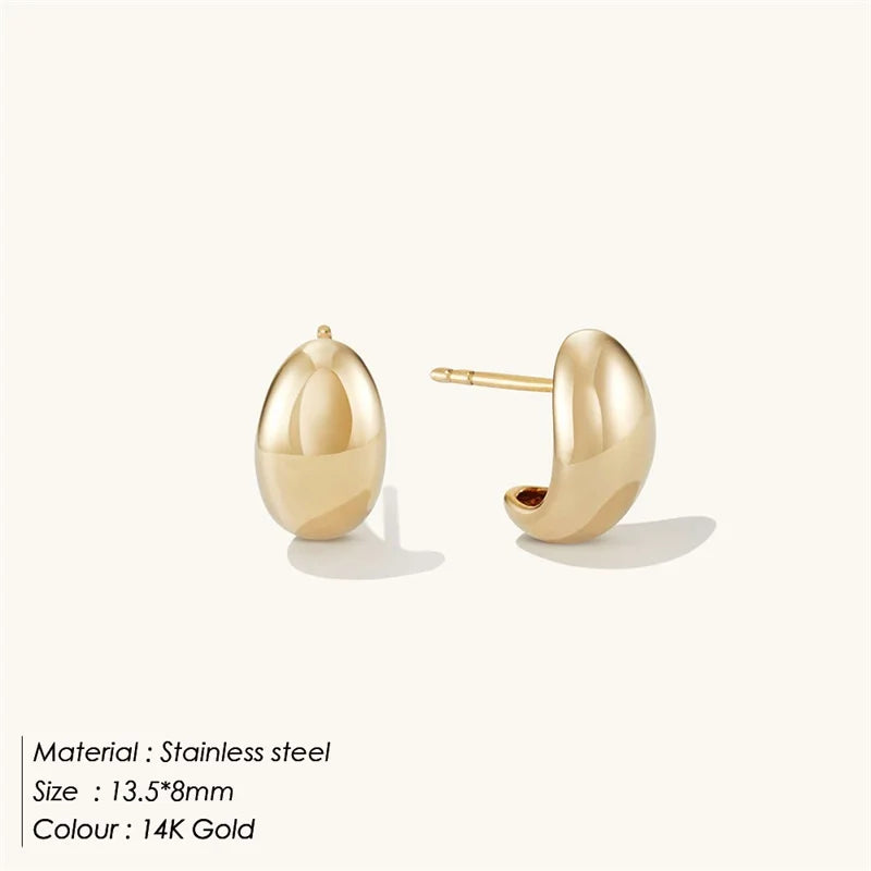 Pendientes de tuerca de acero inoxidable SUNIBI para mujer, color dorado, color plateado, pendientes sencillos, aros gruesos y lisos para esposas, joyería de moda.
