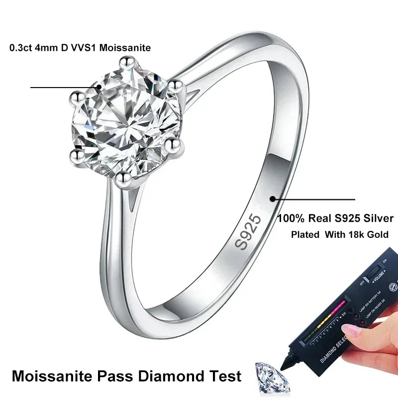 NeeTim 0.3ct 4mm Moissanit-Diamantring für Damen S925 Sterlingsilber mit vergoldetem Eternity Band Hochzeitsfeier Schmuck