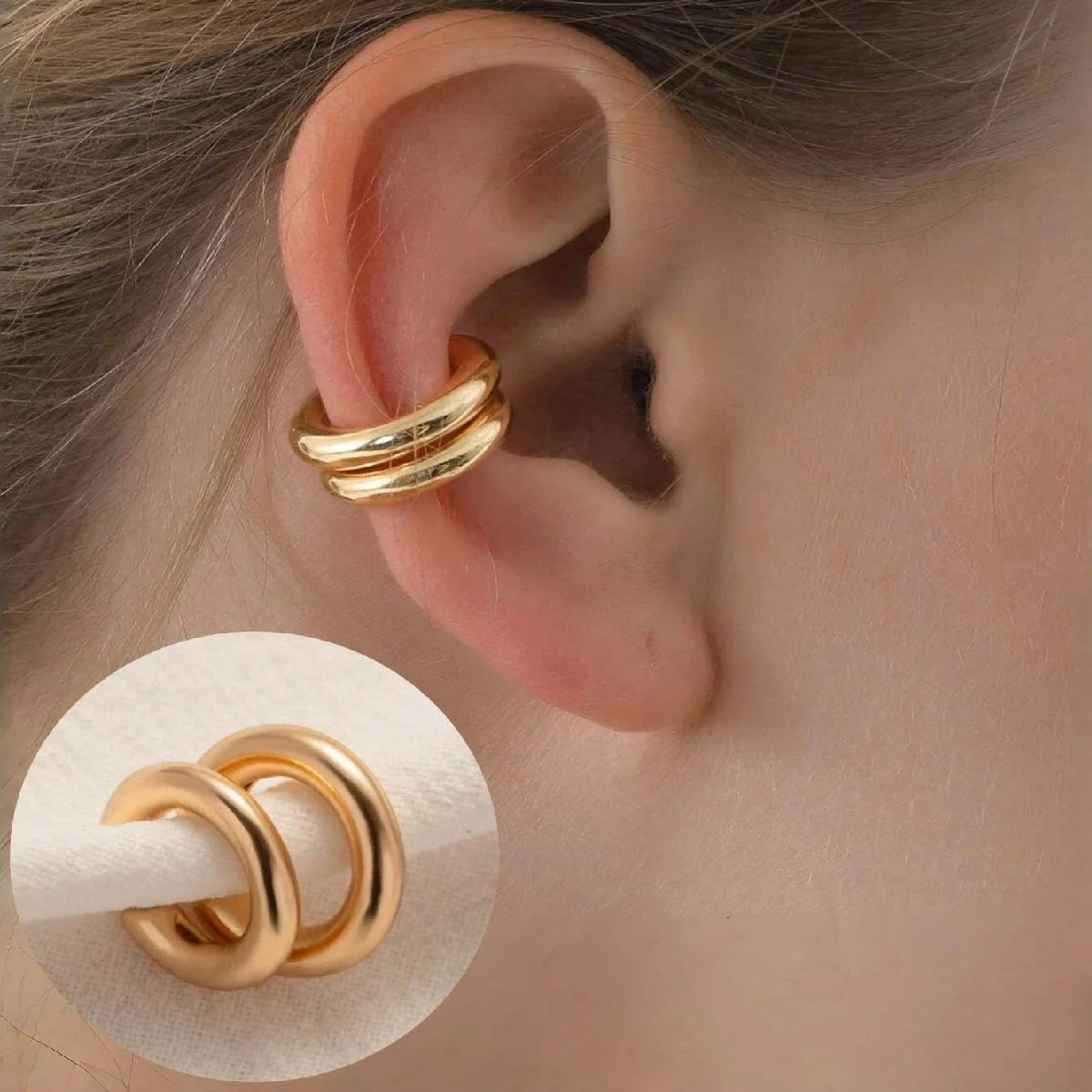 Pendientes de aro con clip en forma de C de círculo liso a la moda para mujer, ligeros, sin perforación, pendientes para cartílago, uso diario, regalos de joyería 2025