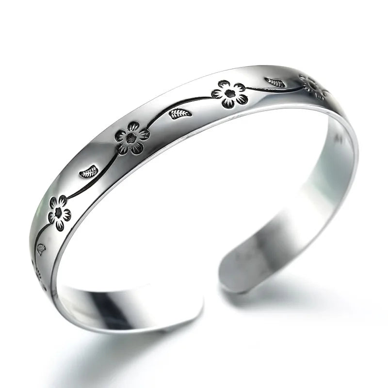925 Sterling Silber Blumen Offener Armreif für Frauen Luxus Qualität Schmuck Großhandel Schmuck