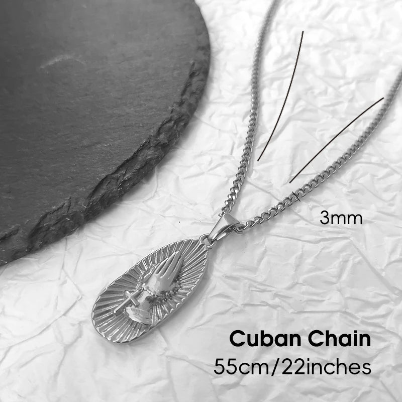 Collar Hip Hop con Manos Orando - Joyería Cristiana Budista para Hombres y Mujeres | Regalo Religioso de Acero Inoxidable Chapado en Oro