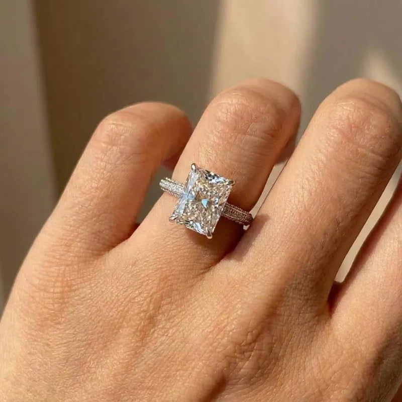 Anillos de mujer de plata de ley 925 con circonita cúbica de corte rectangular, sencillos y elegantes, para compromiso, boda, accesorios de joyería de lujo