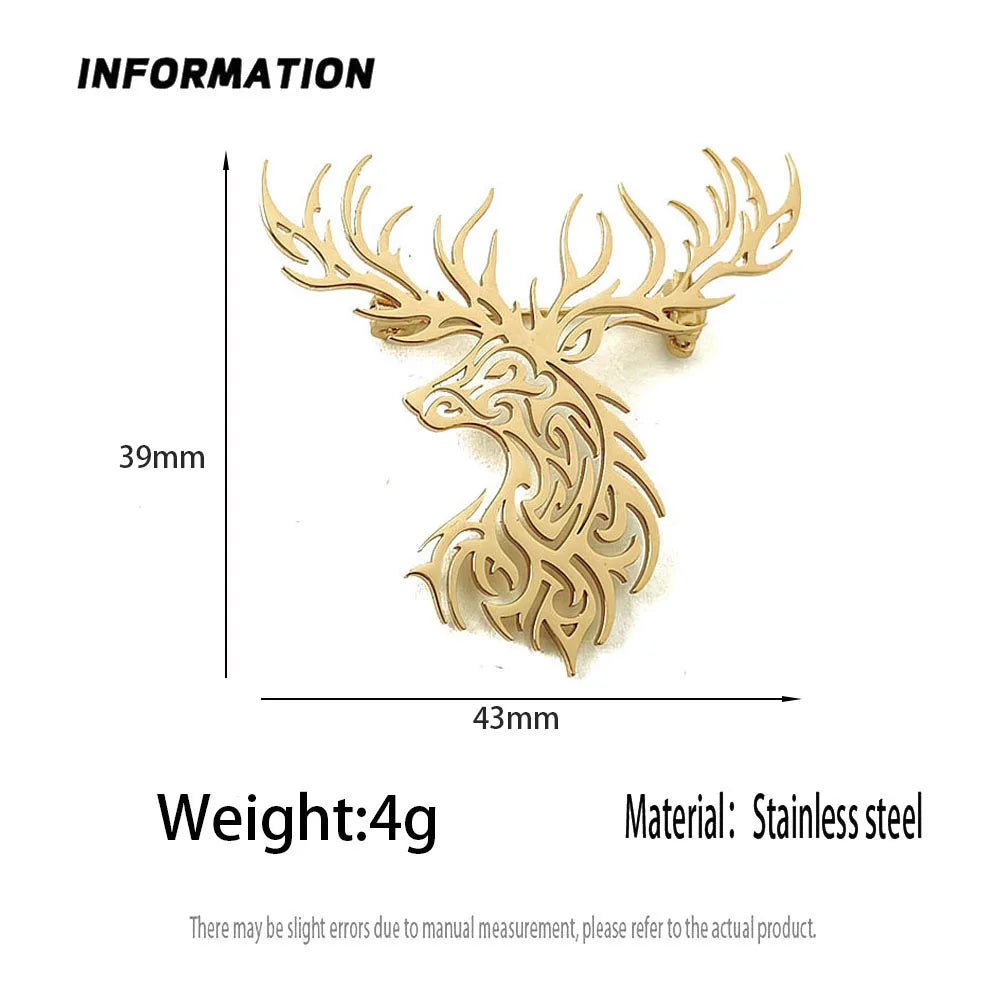 Creative punk style hollow sika deer stainless steel gold-plated 18K brooch, black suit accessories, wedding matching set