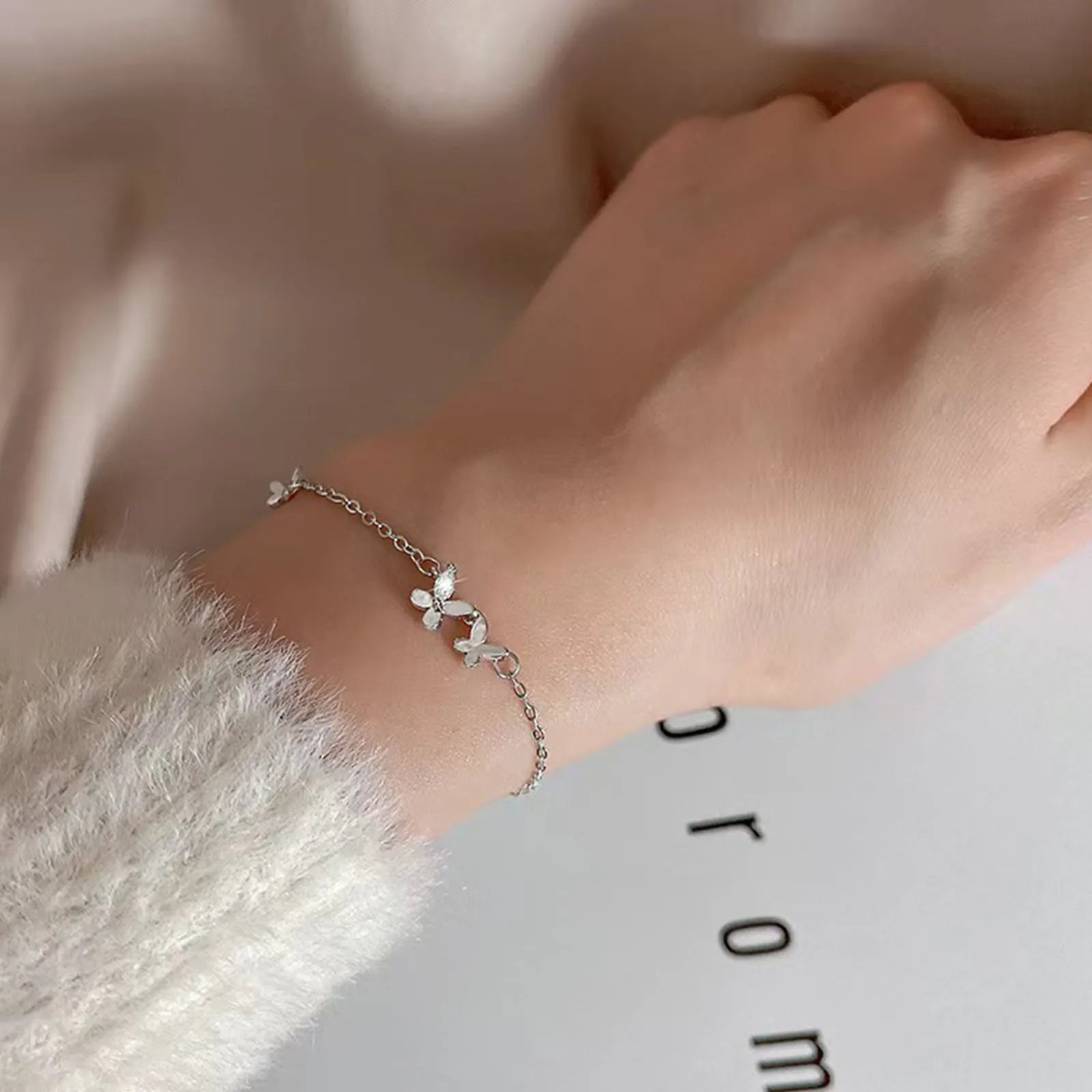 925er Silber Diamant-Schmetterling Armband Damen Mode Temperament Blume Verstellbares Armband