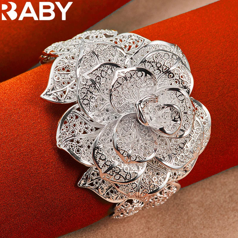 925er Sterlingsilber Exquisites hübsches Kamelienblütenarmband Armreifen für Damen Charmanter Schmuck Hochzeit Verlobung Modeparty