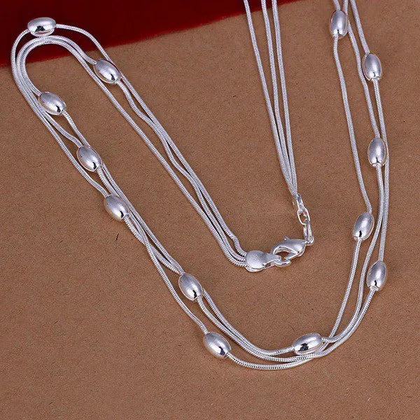 925 Sterling Silber Fransen ovale Perlen Kette Armbänder Halskette Schmuckset für Damen Mode Party Hochzeit Accessoires Geschenke
