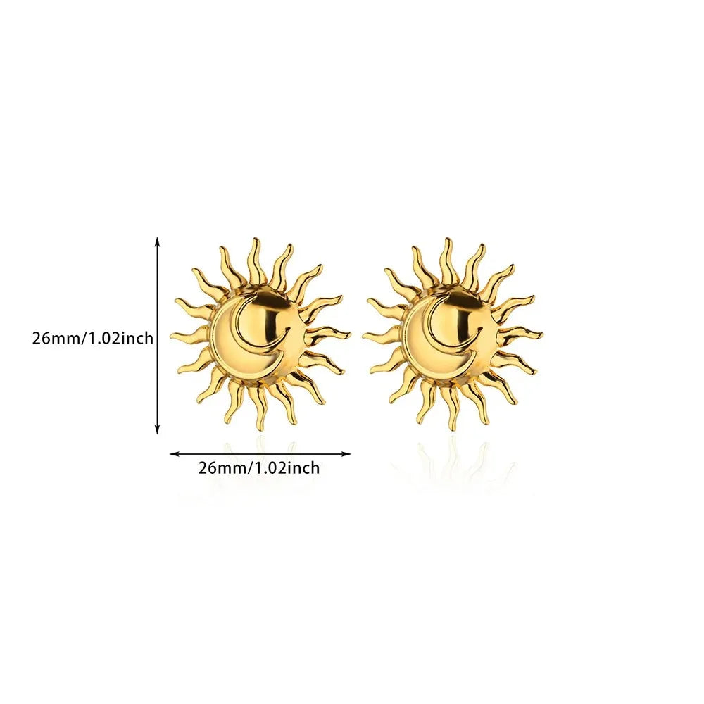 Vintage Edelstahl Sonnenohrringe für Damen Böhmische Sonnenstrahl-Ohrringe Unregelmäßige Fächerförmige Ohrringe Schmuck Partygeschenke