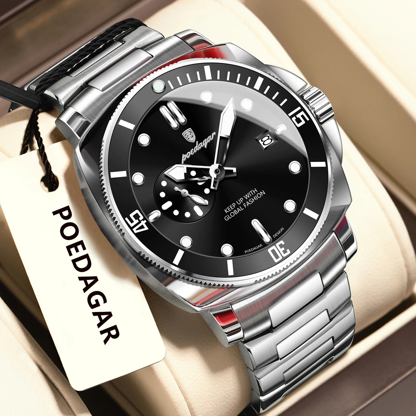 POEDAGAR Reloj de Lujo de Alta Moda para Hombre Impermeable Luminoso Fecha Relojes de Acero Inoxidable Negocios Cuarzo Reloj de Pulsera Masculino