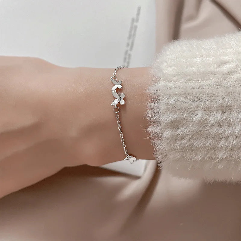 VENTFILLE 925 Silber Diamantbesetztes Schmetterlingsarmband Damen Mode Temperament Blume Verstellbares Armband