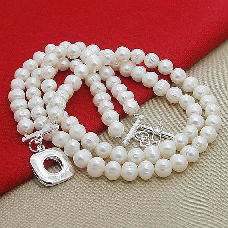 Cadenas de collar de perlas de doble capa de plata 925 Aravant para mujer, joyería de moda para boda