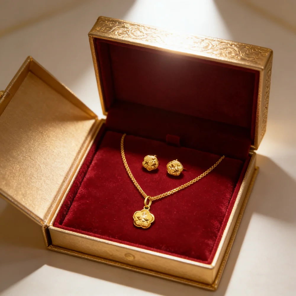 Exquisites Schmuckset in Goldfarbe für Partys, Ohrstecker und Anhängerkette, afrikanisches Brautschmuckset für Verlobungsfeiern