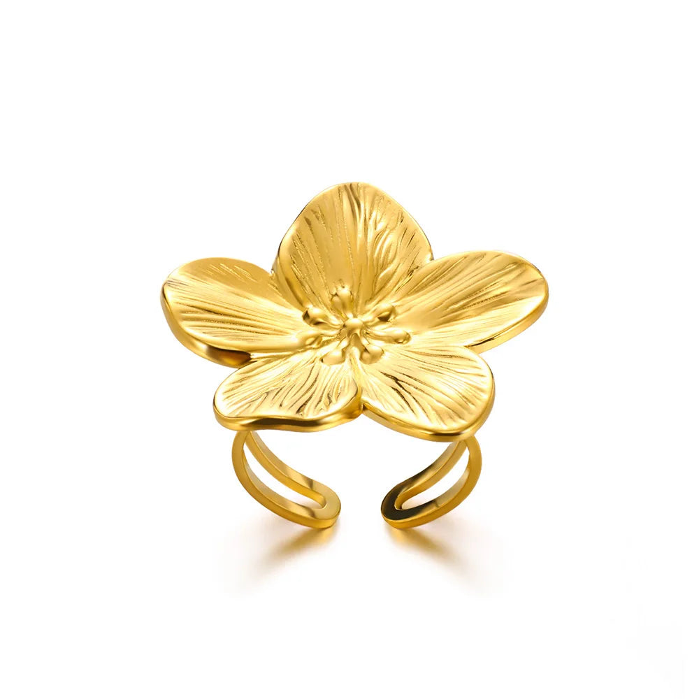 Edelstahl Übertrieben Große Blumenringe Für Frauen Gold Farbe Sonnenblume Fingerring Weiblich Mode Ästhetischer Schmuck Geschenk
