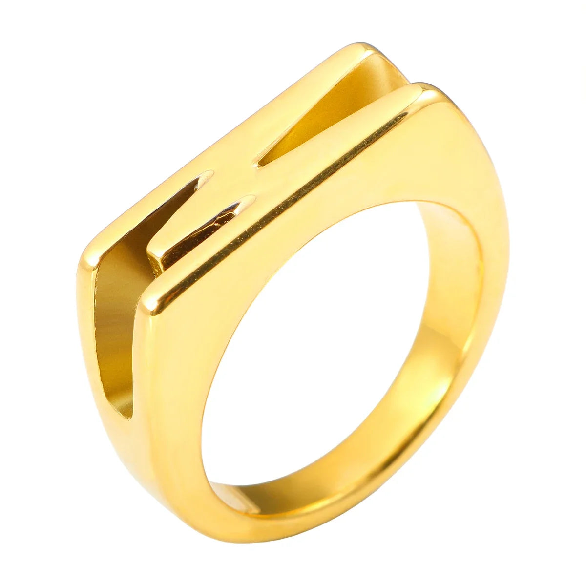 Großhandel High-End wasserdicht dreidimensionaler M-Buchstabe hohler Edelstahl Fingerring trendig für Damen personalisierbarer Schmuck