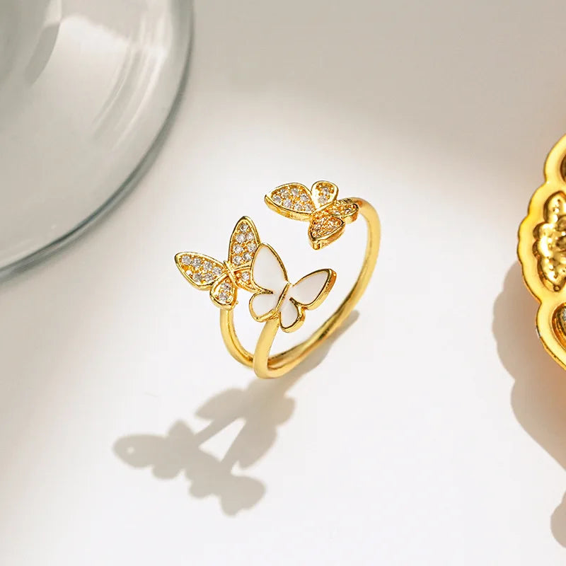 Mode Luxus Zirkon Schmetterlingsringe für Damen Edelstahl Offener Fingerring Trendiger Hochzeitsfeier Ästhetischer Schmuck Geschenk