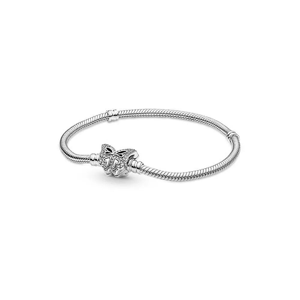 925 Sterling Silber Armbänder Herz Pavé Rot Blume Stern Clip Schlangenkettenarmband Liebe Armreifen DIY Feiner Schmuck