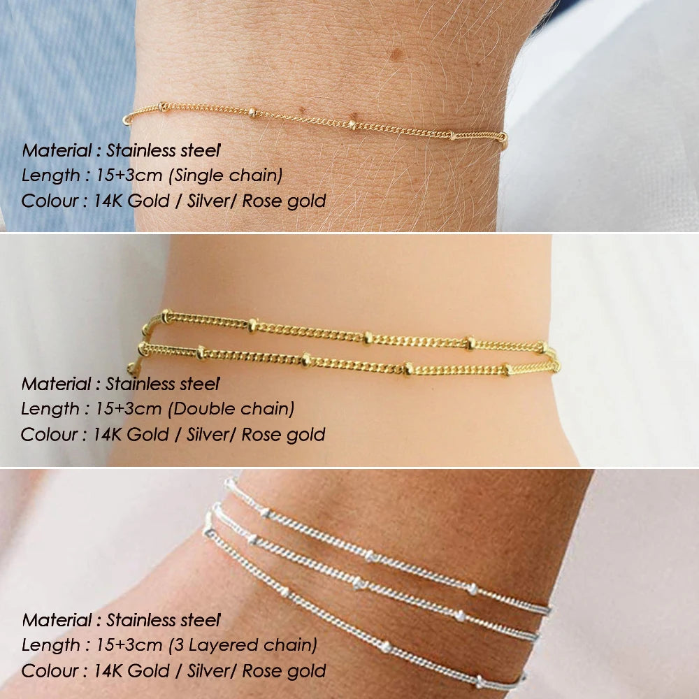 Einfache Damen-Kugelkette Armband Schmuck Neu Geschichtete Dünne Perlenkette Armband Für Frauen Bein 316L Edelstahlkette