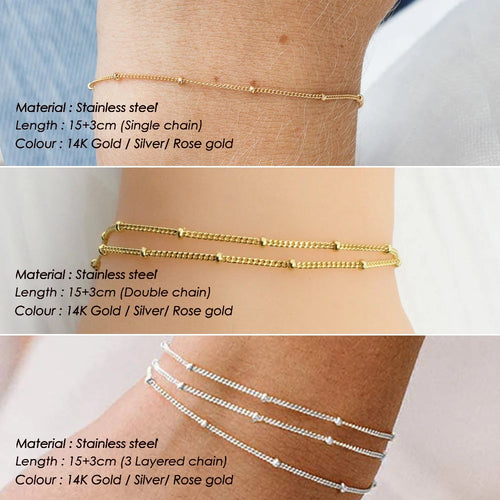 Einfache Damen-Kugelkette Armband Schmuck Neu Geschichtete Dünne Perlenkette Armband Für Frauen Bein 316L Edelstahlkette
