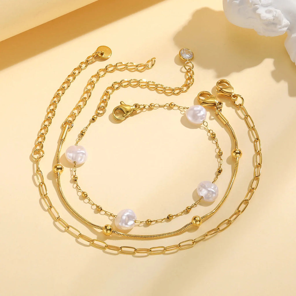 Wasserdichte Edelstahl-Kettenarmbänder für Damen, vergoldete, stapelbare Gliederarmbänder als Geschenke