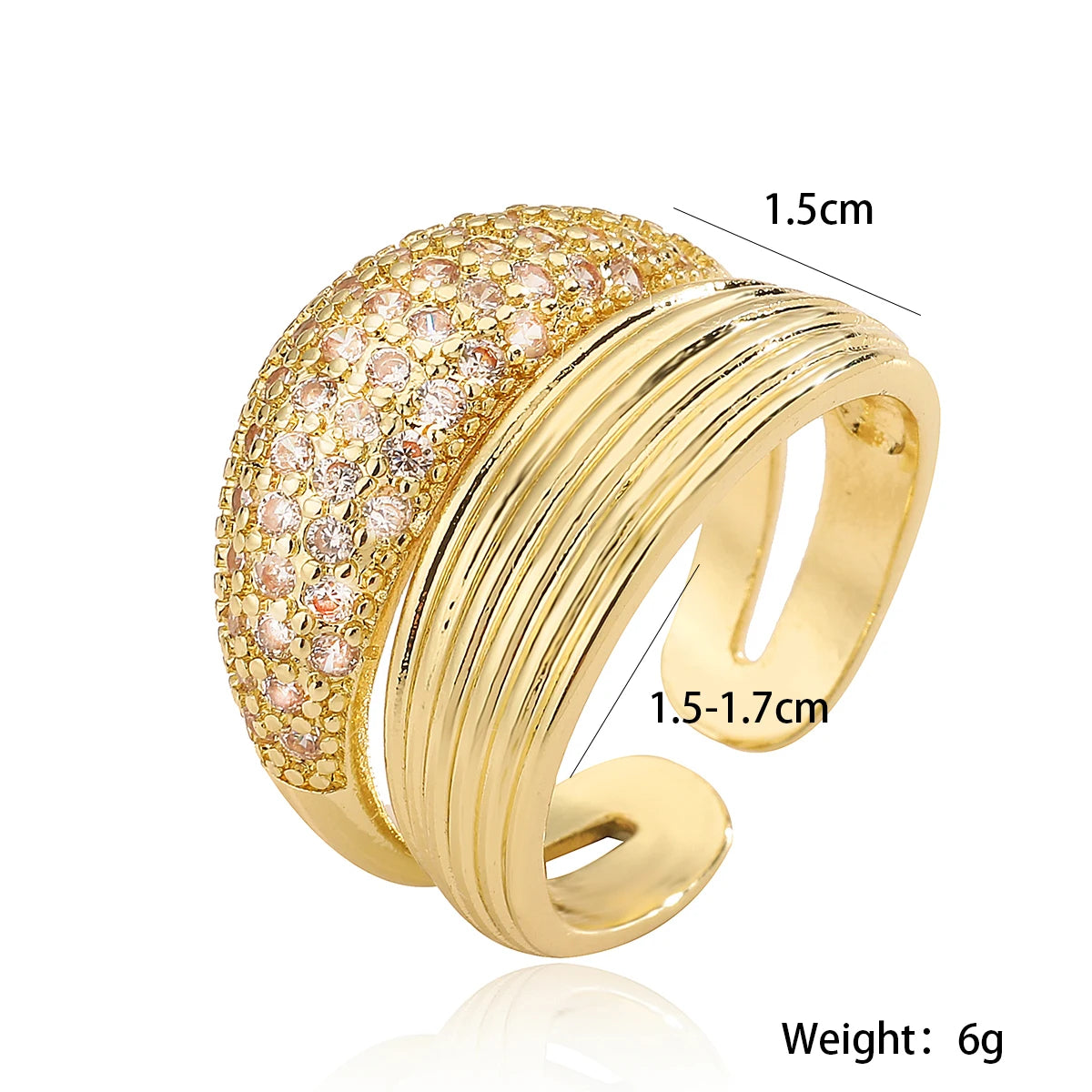 NEWBUY Luxus AAA Zirkonia Inlay Kupfer Hochzeitsschmuck Goldfarbe Statement Geometrische Form Offene Designringe Für Frauen