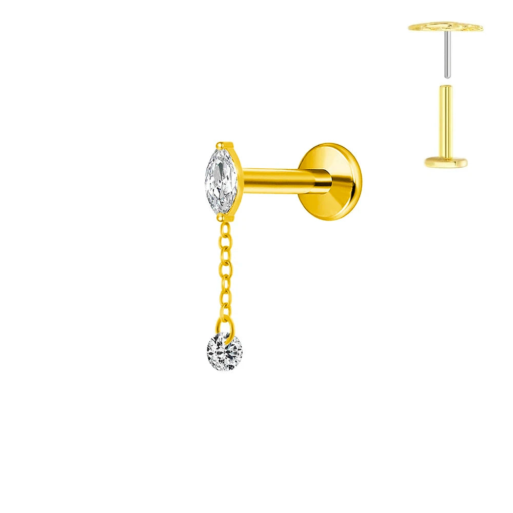 ASTM F136 G23 Titan Horse Eye Zirkon Krone Quaste Piercing Flacher Ohrring Knorpelkette Push-In Labret Stecker