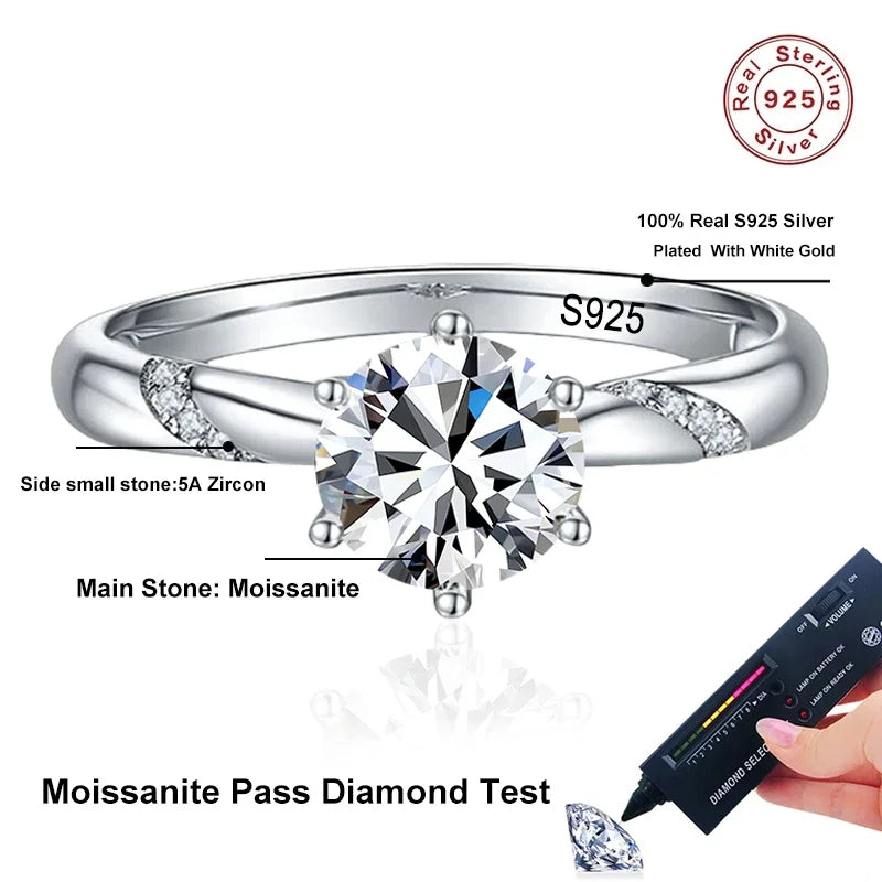 NeeTim 1ct - 3ct Moissanit Ring 925 Sterling Silber mit vergoldetem Diamant Verlobungs- und Ehering Feiner Schmuck für Damen