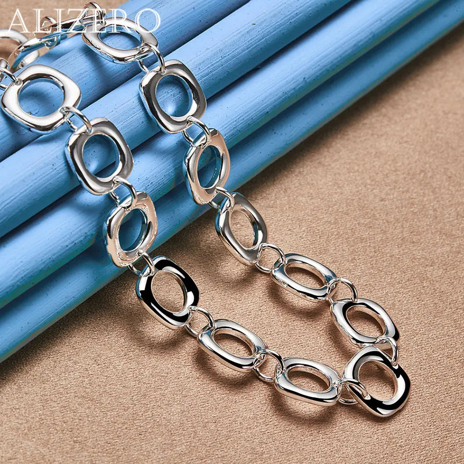 ALIZERO Collar de plata de ley 925 de 20 pulgadas con cadena de eslabones cuadrados para mujeres y hombres, joyería de moda para bodas y fiestas, regalos