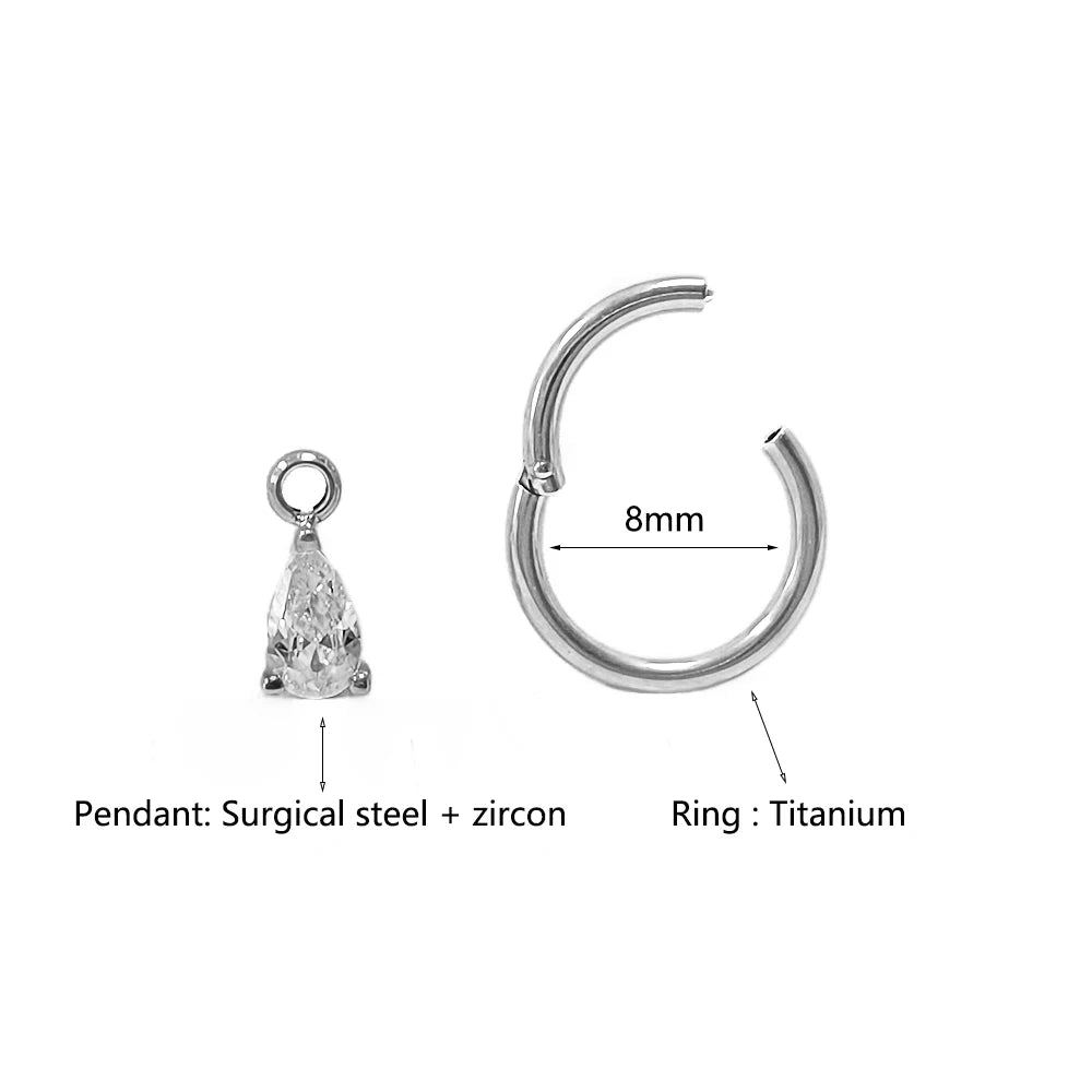 Wassertropfen Anhänger Muschelring ASTM F136 G23 Titan Piercings Mondblumen Scharniersegment Clicker Tropfen Helix Ohrringe