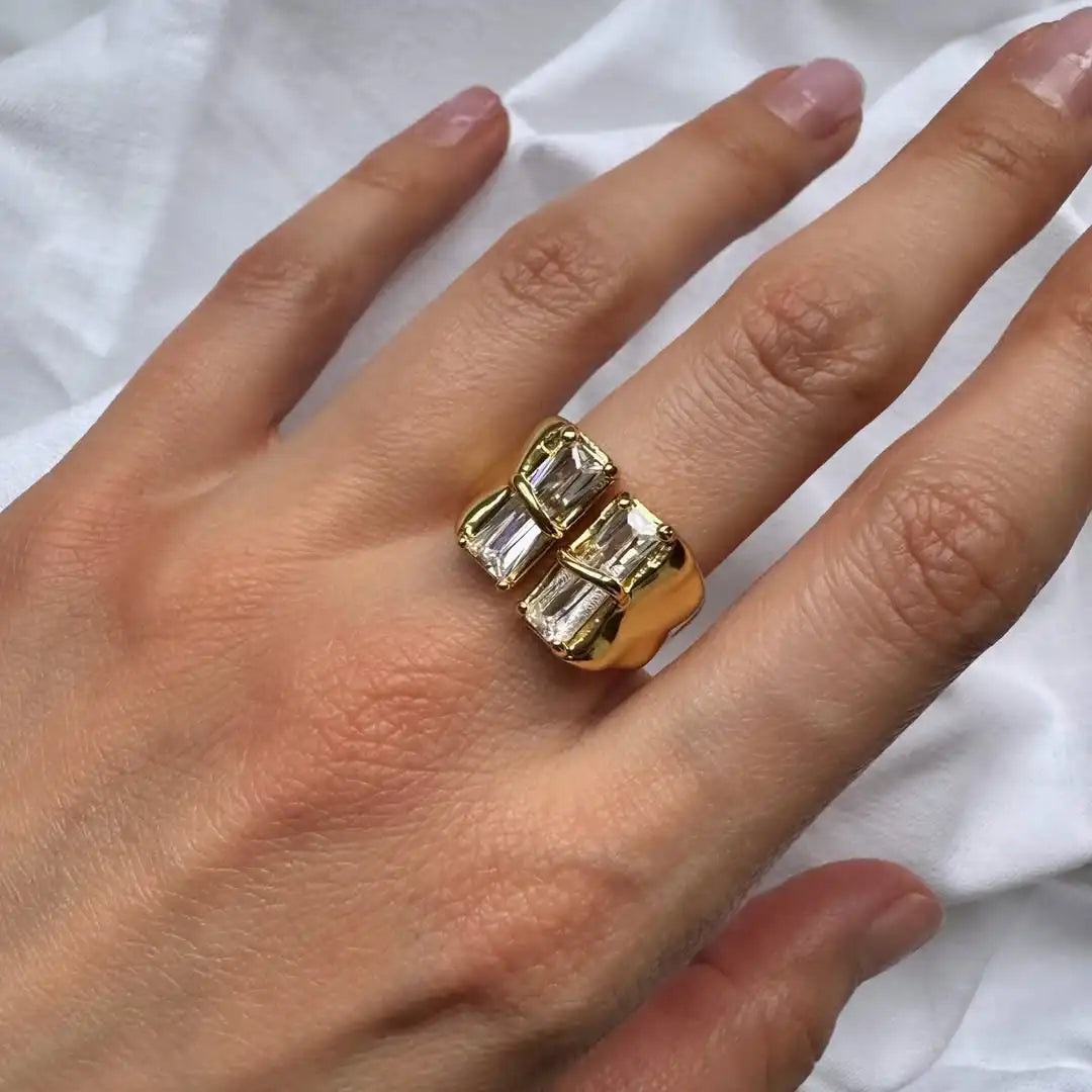Geometrischer Zirkon-Offenring für Damen Edelstahl Luxus-Strass-Kristallring 2023 Neuer Hochzeitsschmuck Anillos