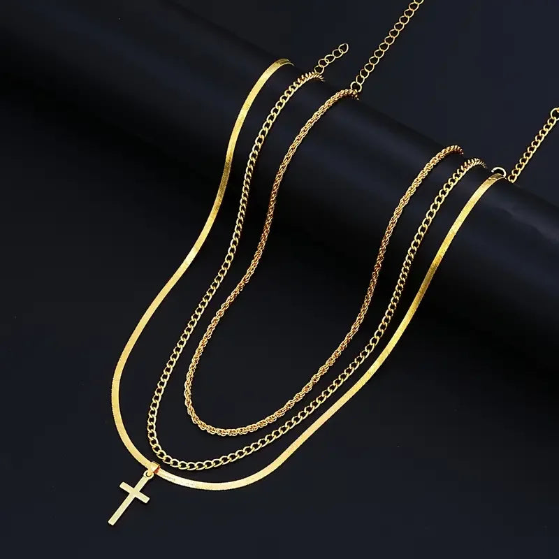 7-teiliges elegantes minimalistisches Kreuzanhänger-Schmuckset aus Edelstahl für Herren – Halskette und Armband für den Alltag