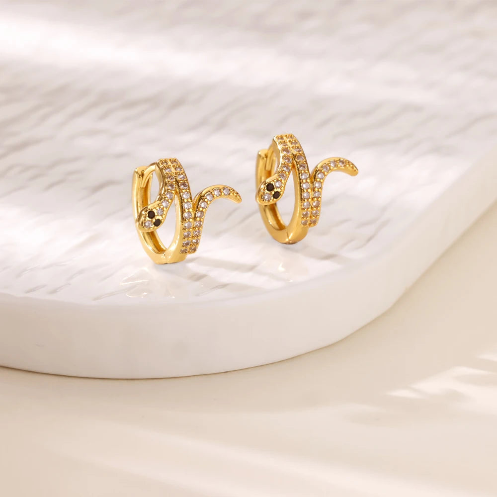 Luxuriöse Zirkon-Creolen für Damen, goldfarben, Edelstahl, Schmetterling, Herz, Schlange, Ohrringe, modischer Party-Hochzeitsschmuck, Geschenk