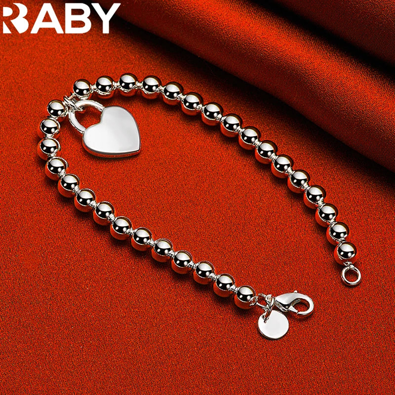 URBABY 925 Sterling Silber Glatte Perlenkette Herz Anhänger Armband für Frauen Hochzeit Party Modeschmuck Geschenk