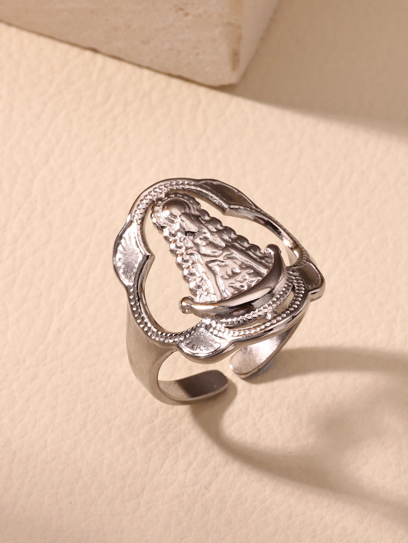 Vintage Jungfrau Maria offener Ring für Damen Edelstahl Gold Farbe Religiöser Ring Jesus Christlicher Schmuck Party Geschenk