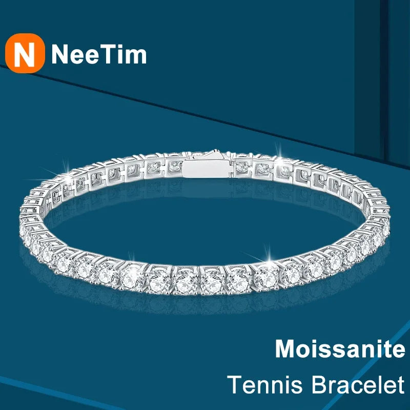 NeeTim 3mm 4mm 5mm 6.5mm Moissanit Tennisarmband Original s925 Sterling Silber Labor Diamant Armbänder für Frauen Männer Ketten