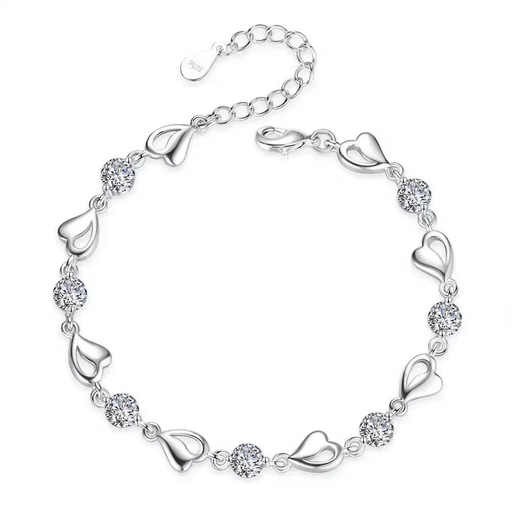 925 Sterling Silber Herzförmige Halskette Armband Set für Frauen Vintage Koreanischer Blauer Kristall Armbänder Schmuckset Party Schmuck