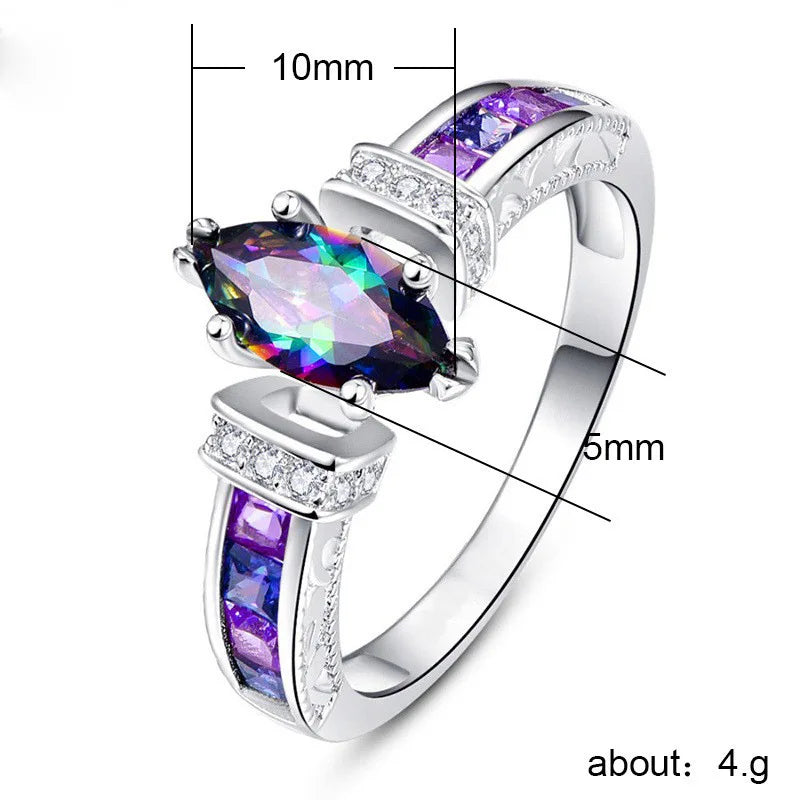 925 Sterling Silber Besondere Marquise-Form Glänzender Lila CZ Krappenfassung Mode Party Ringe für Frauen Schmuck Geschenk