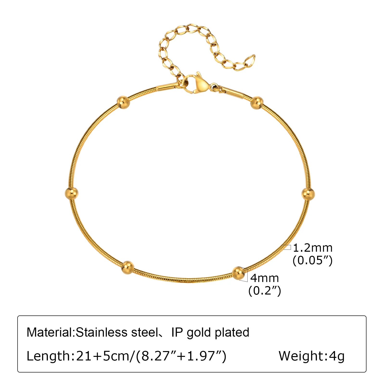 Edelstahl-Perlen-Fußkettchen für Frauen, 18k vergoldete Fußkette, verstellbare, stapelbare Armbänder als Beinschmuck