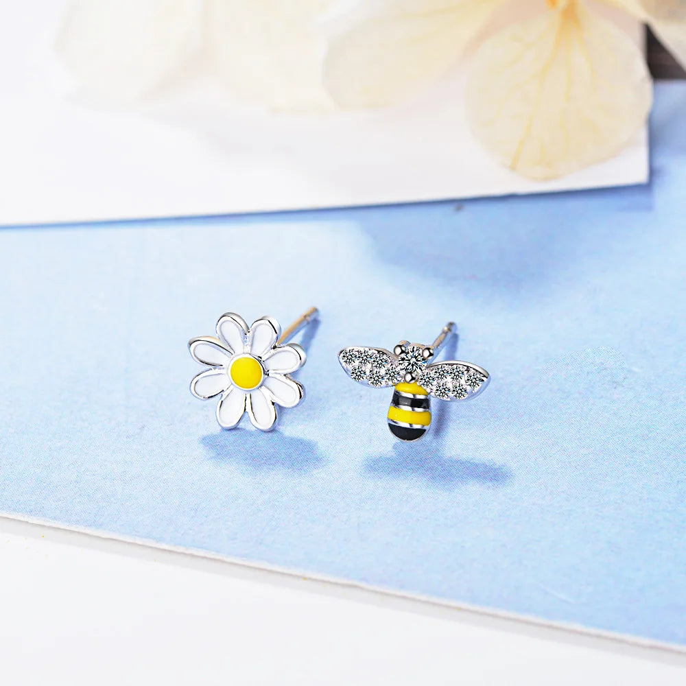 925 Sterling Silber Blumen Bienen Ohrstecker für Frauen Hochzeit Party Luxus Schmuck Accessoires Großhandel Geld 925