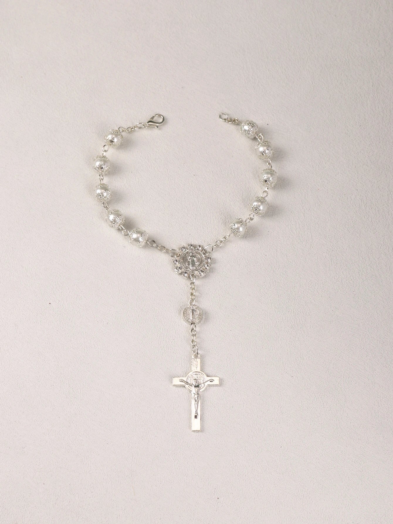 Rosenkranz-Armband mit zehn Perlen, Heiliger Benedikt, Kruzifix, göttliche Barmherzigkeit, Geschenk für Frauen und Männer